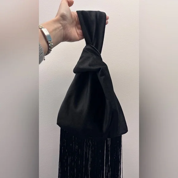 Elegant Velvet Wristlet Knot Black Mini fringe Bag - Picture 9 of 16